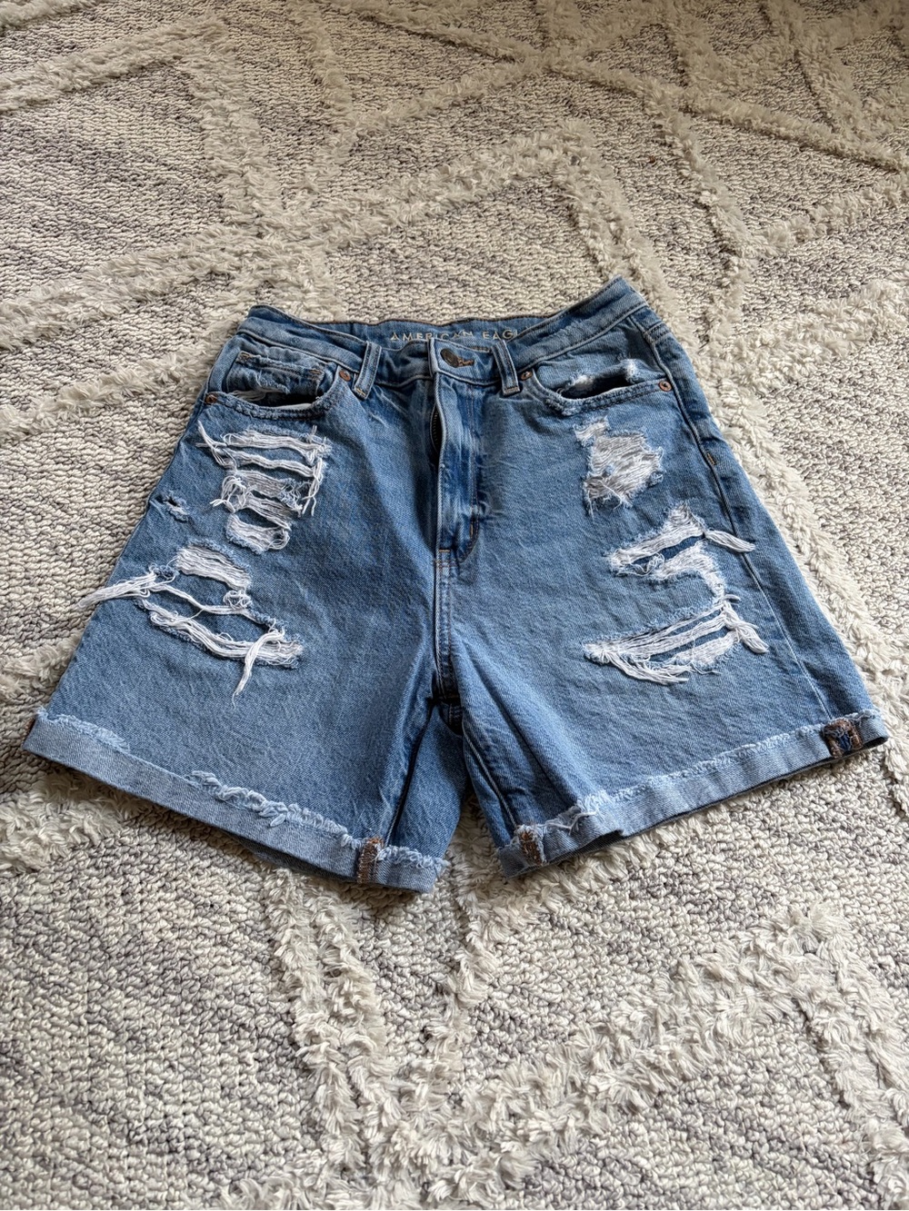 American Eagle Outfitters Light Blue Distressed Jean Shorts
